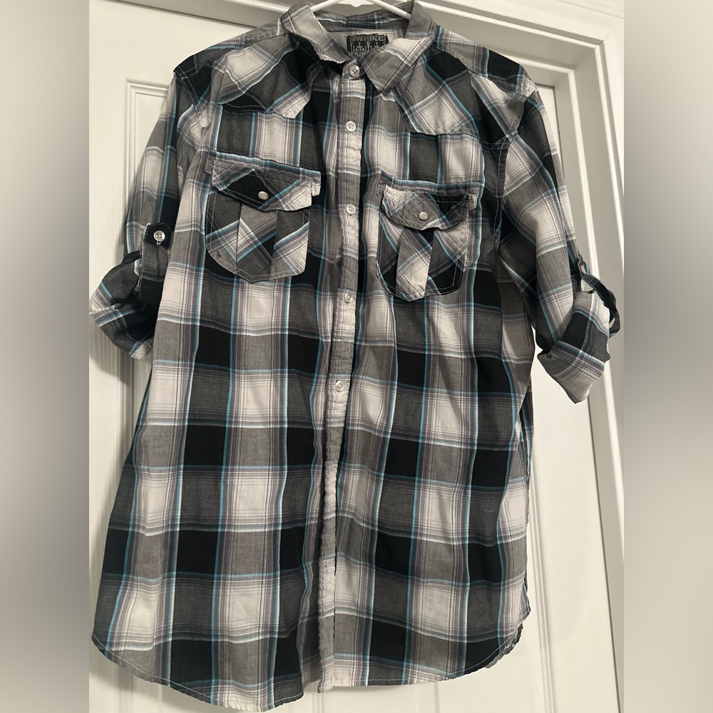 Men's Black and White Plaid Shirt